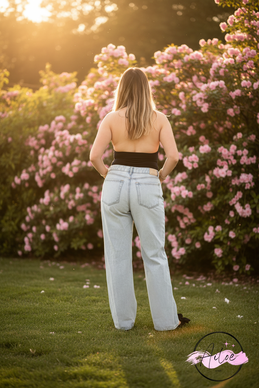 Body negro vaqueros espalda - jardín