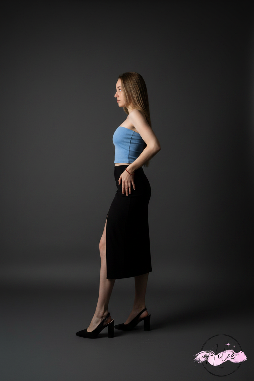 Conjunto azul negro lateral - fondo gris