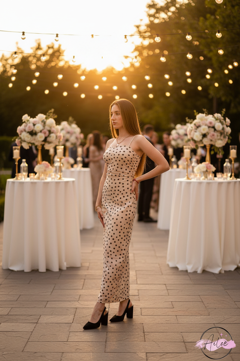 Vestido crema lunares - evento cóctel