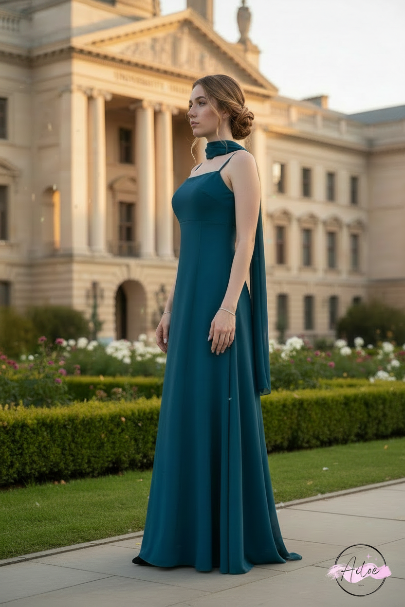 Vestido teal - recogido elegante
